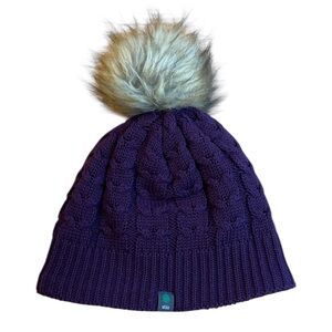 Stio Brooks Beanie Cable Knit Hat Fleece Lined Thermal Faux Fur Dark Amethyst OS
